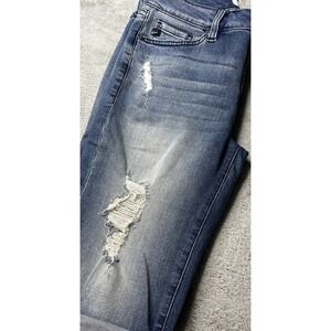 Kancan Bermuda Jean Shorts Denim Women Size 5/28 Light Distressing‎ Medium Wash